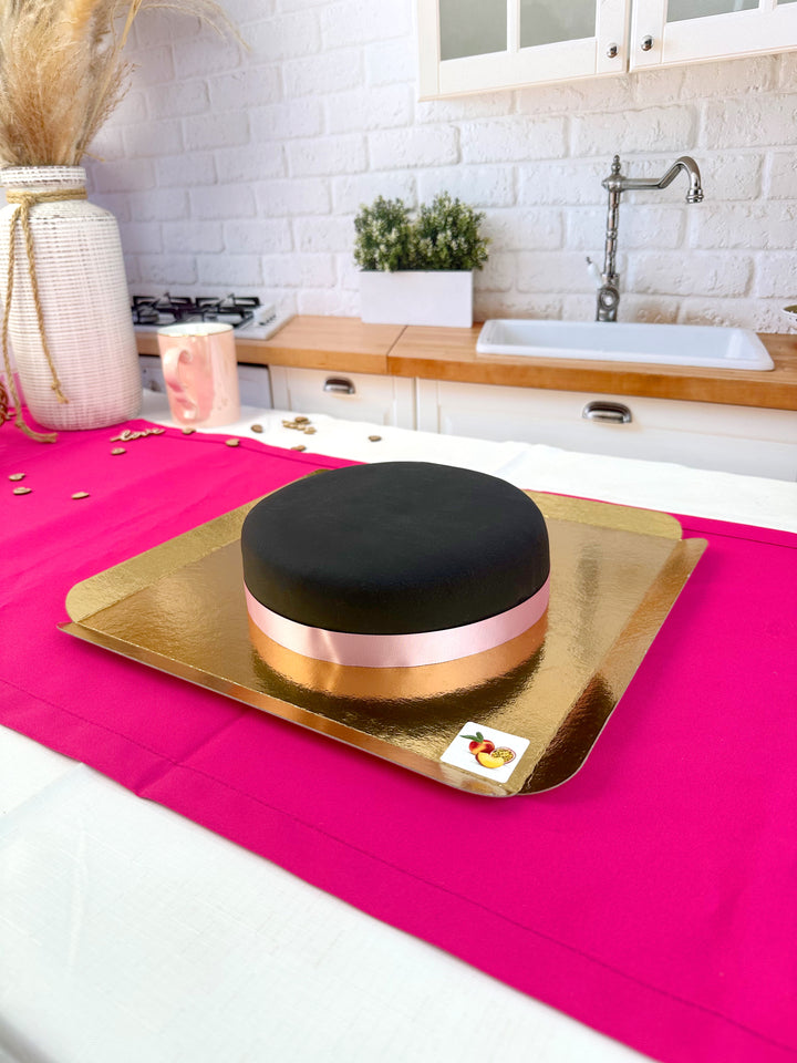 Black cake with cake ribbon