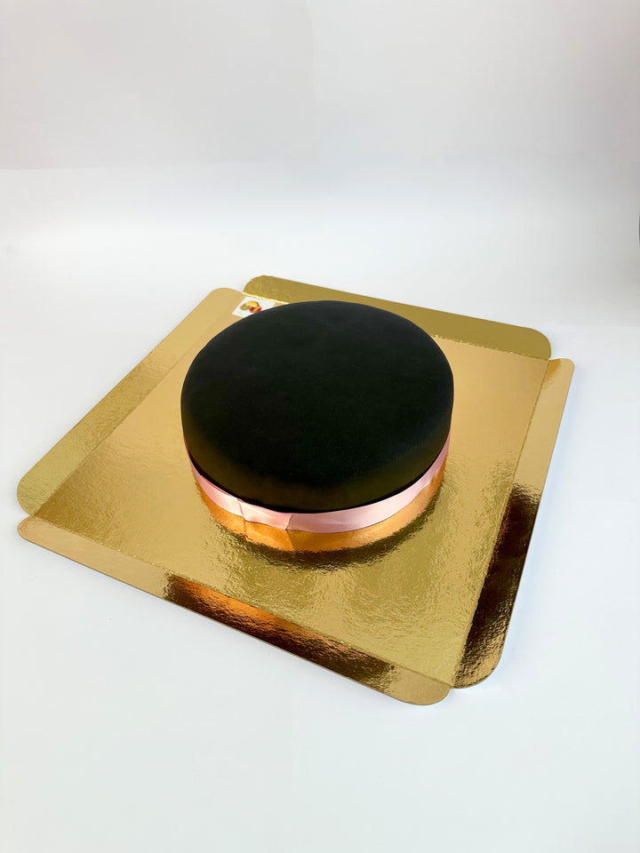 Black cake with cake ribbon