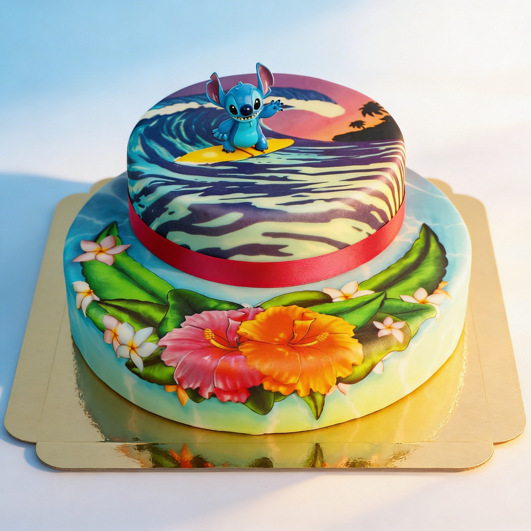 Stitch® on a 2-tier surfer cake