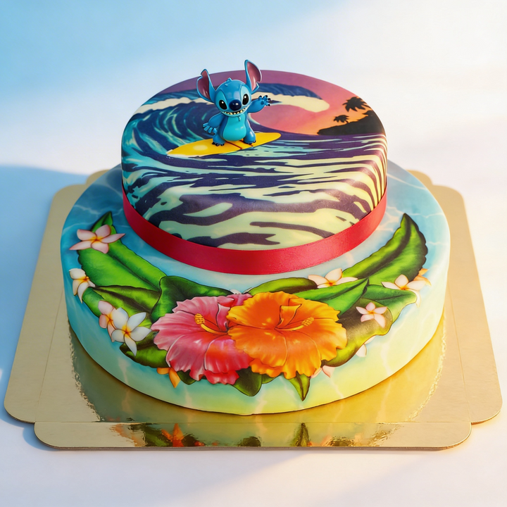 Stitch® on a 2-tier surfer cake