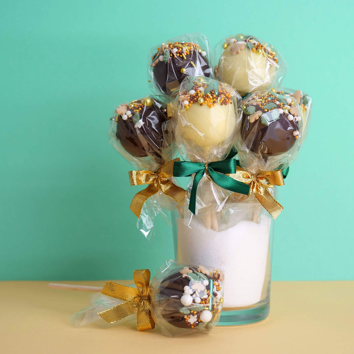 Christmas cake pops with gold and green sprinkles (12 pieces)