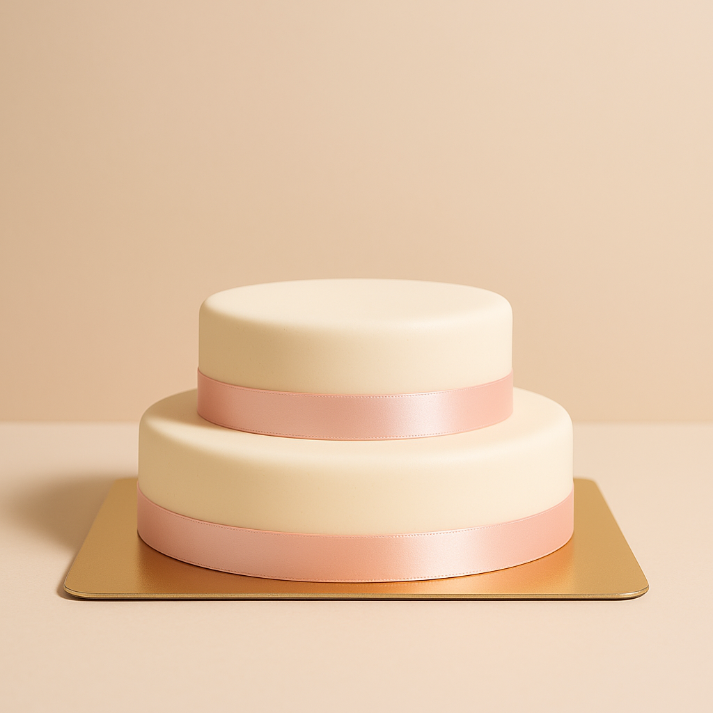 Two-tier white cake with cake ribbon