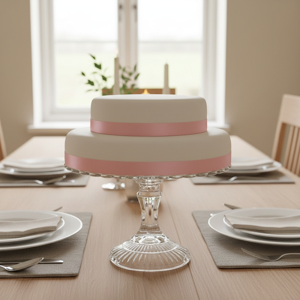 Two-tier white cake with cake ribbon