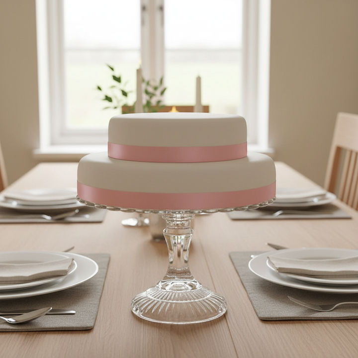Two-tier white cake with cake ribbon
