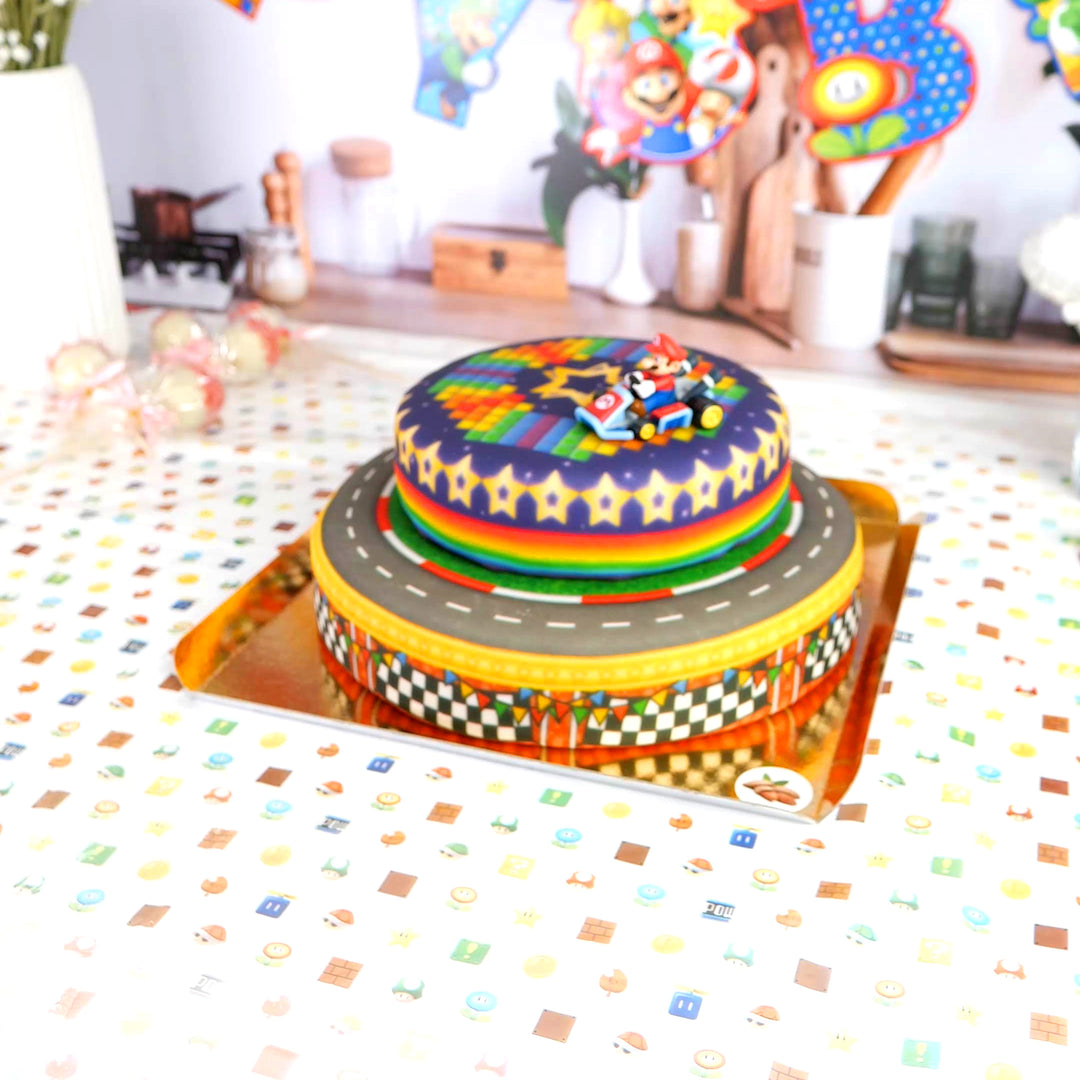 Mario Kart® on a two-tier World Circuit cake