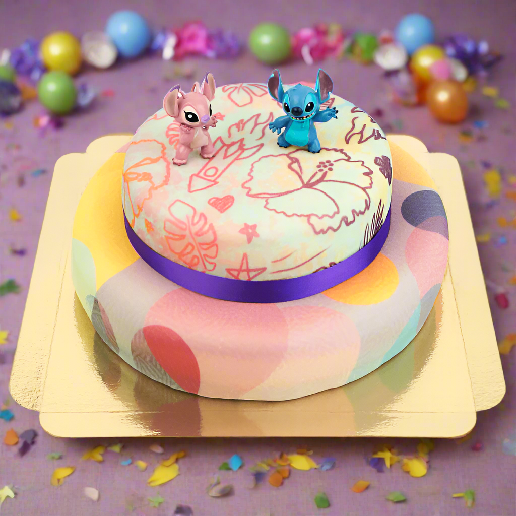 Angel & Stitch® on a two-tier cake