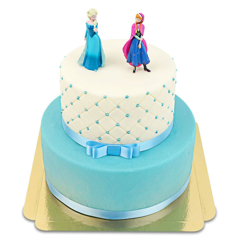 Anna & Elsa figures from Frozen® on an icy deluxe cake