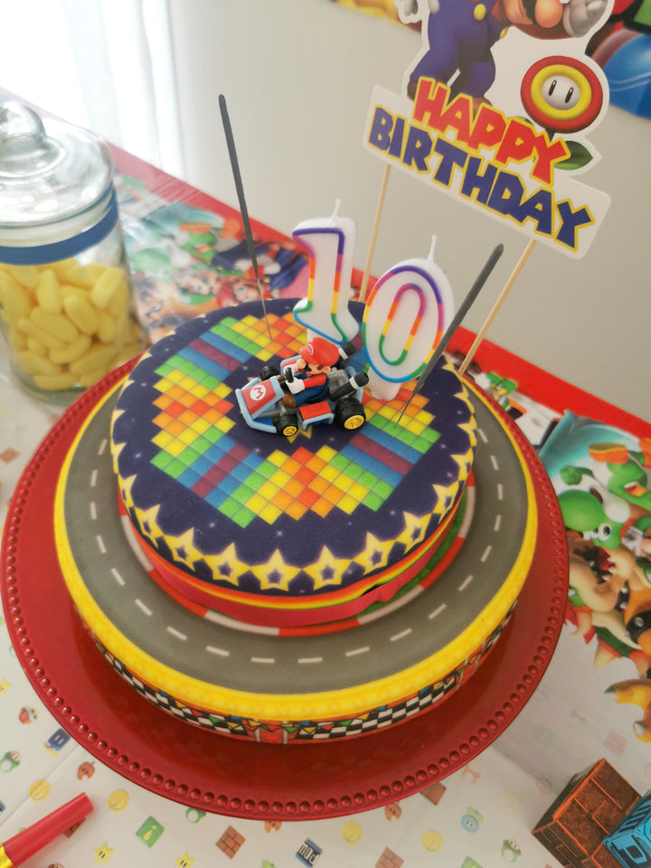 Mario Kart® on a two-tier World Circuit cake