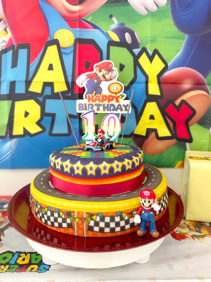 Mario Kart® on a two-tier World Circuit cake