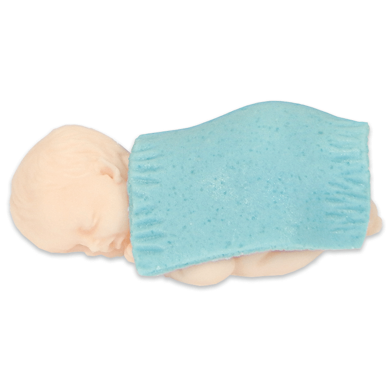 Fair-skinned baby with marzipan blanket, blue