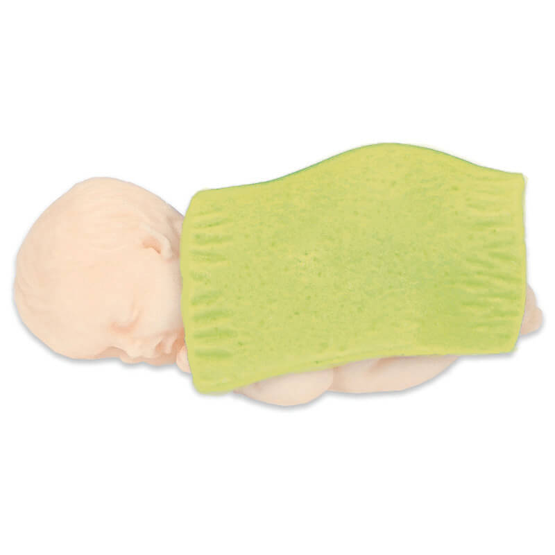 Fair-skinned baby with marzipan blanket, green