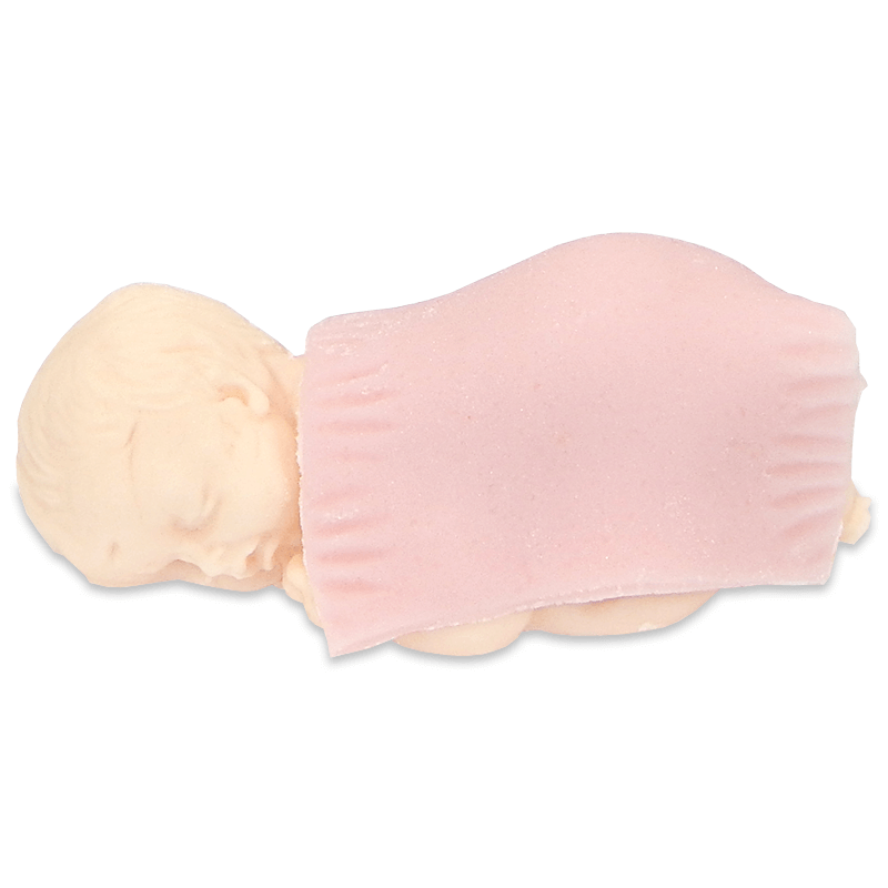 Fair-skinned baby with marzipan blanket, pink