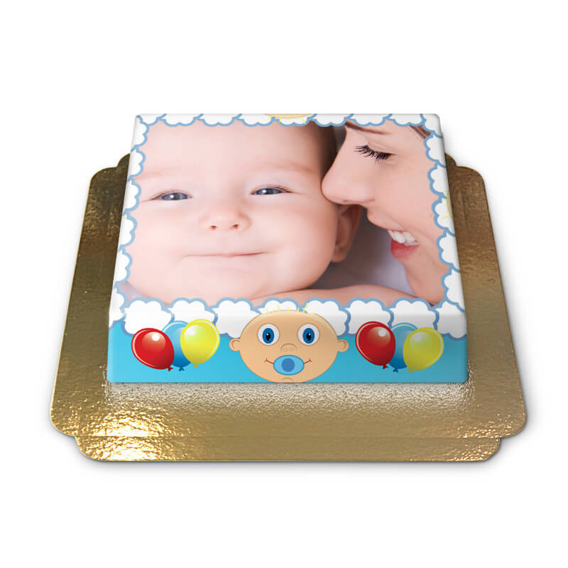 Photo cake in blue baby design