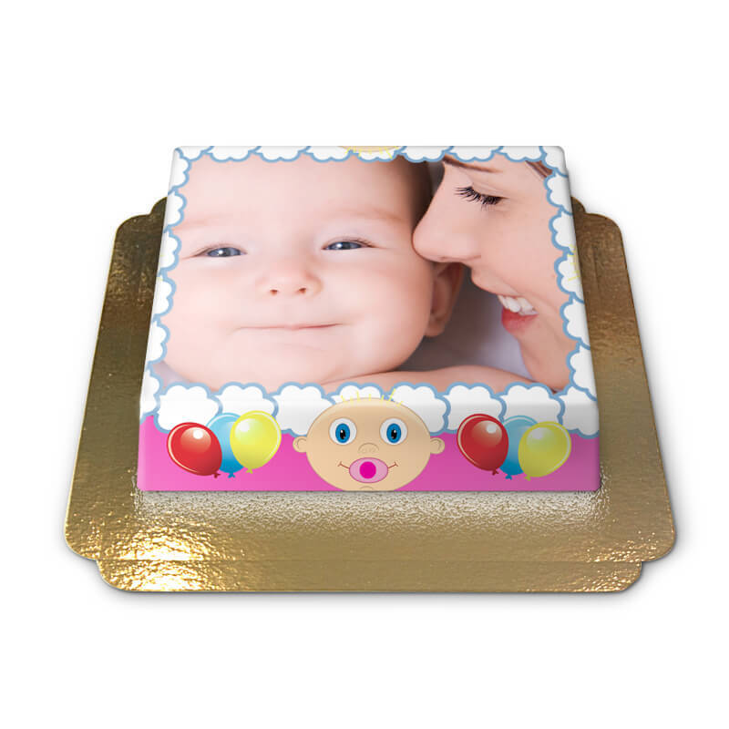 Photo cake in a pink baby design