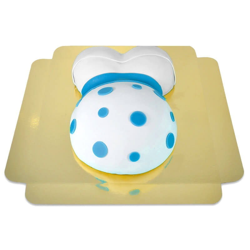 Baby bump cake with blue ribbon