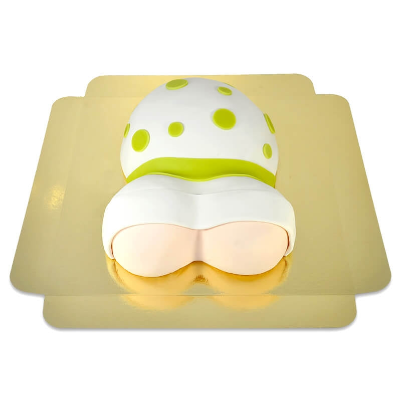 Baby bump cake with green ribbon