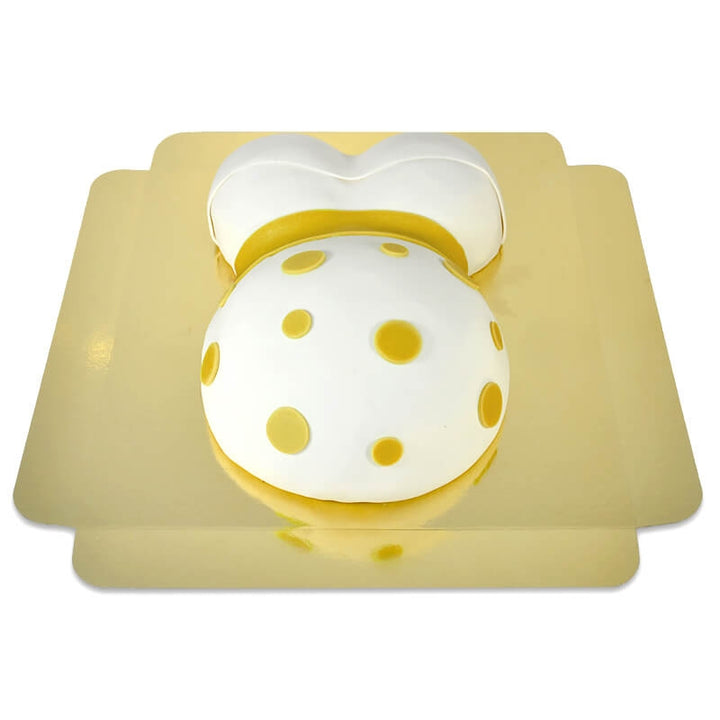 Baby bump cake with yellow ribbon
