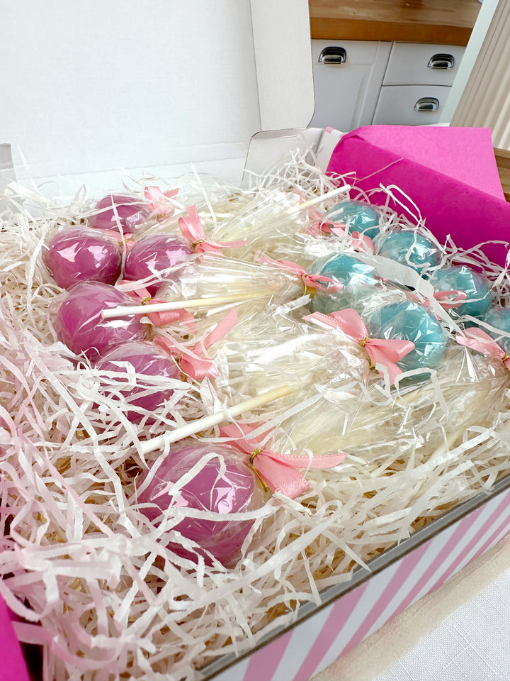 Cake pops with colourful icing and logo (12 pieces)