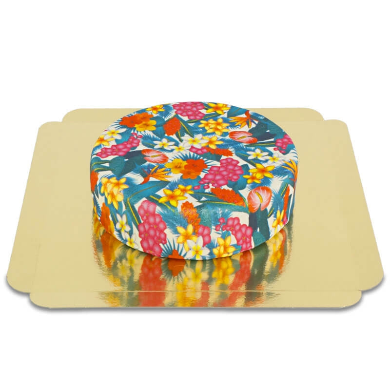 Blue tropical flower cake
