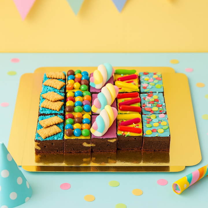 15 brownies with a colourful decoration mix