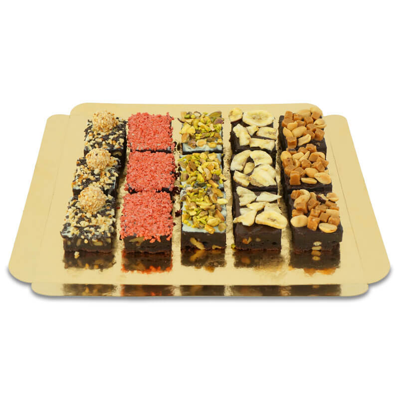 15 brownies with a nutty decoration mix
