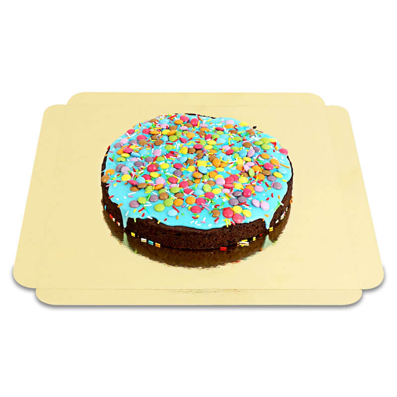 Brownie cake with chocolate bean decoration