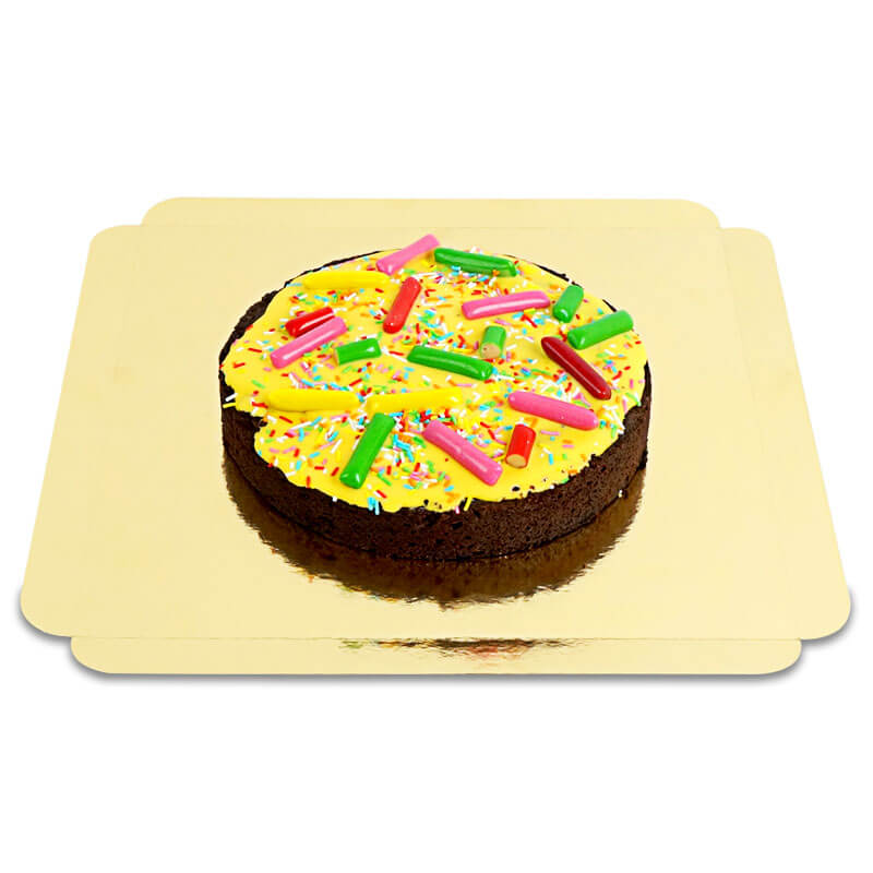 Brownie cake with chewy sweet decoration