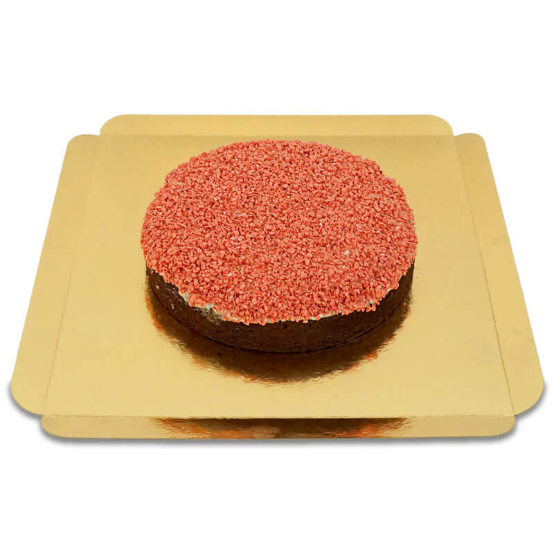 Brownie cake with strawberry crisp decoration