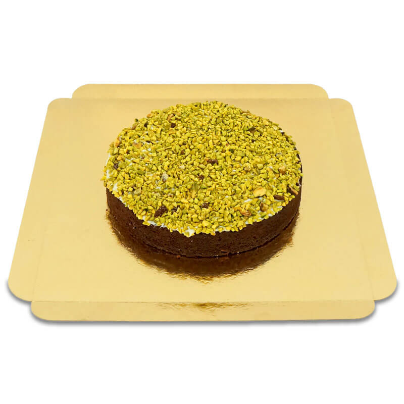 Brownie cake with pistachio decoration