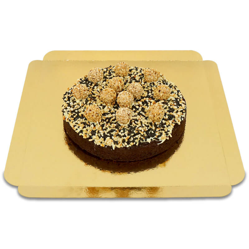 Brownie cake with hazelnut biscuit decoration
