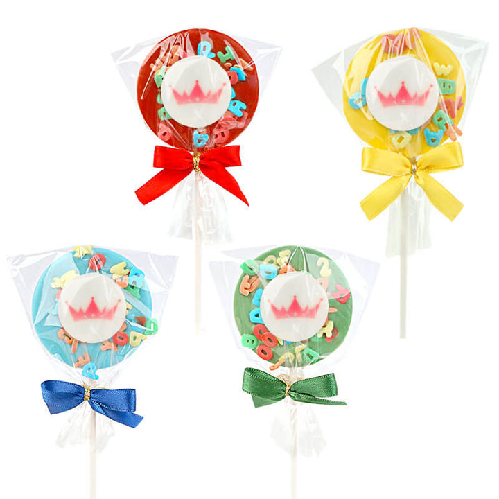 Colourful letter lollipops with logo (10 pieces)
