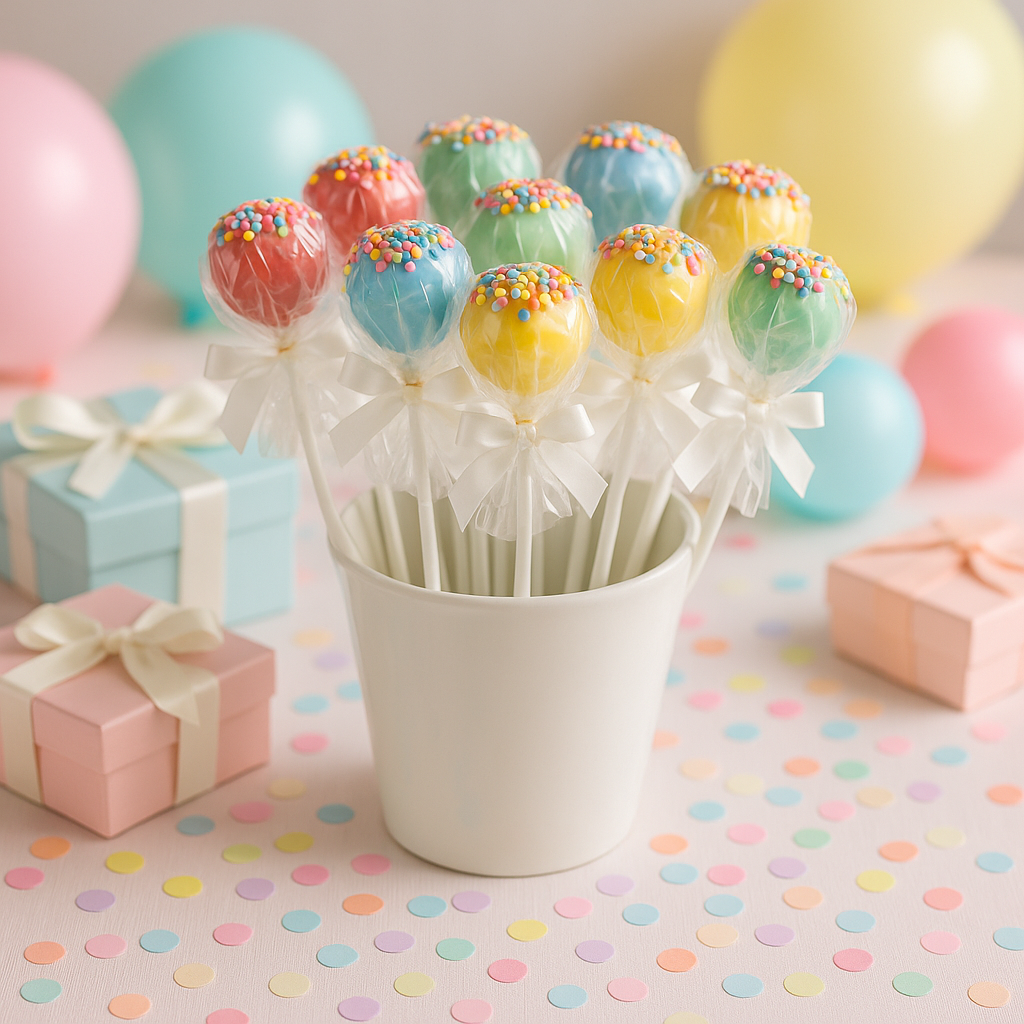 Colourful cake pops with sprinkles and confetti (12 pieces)