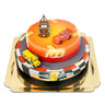 Cars® 2 – Lightning McQueen, Hook and Miss Fritter on a two-tier race track cake with ribbon
