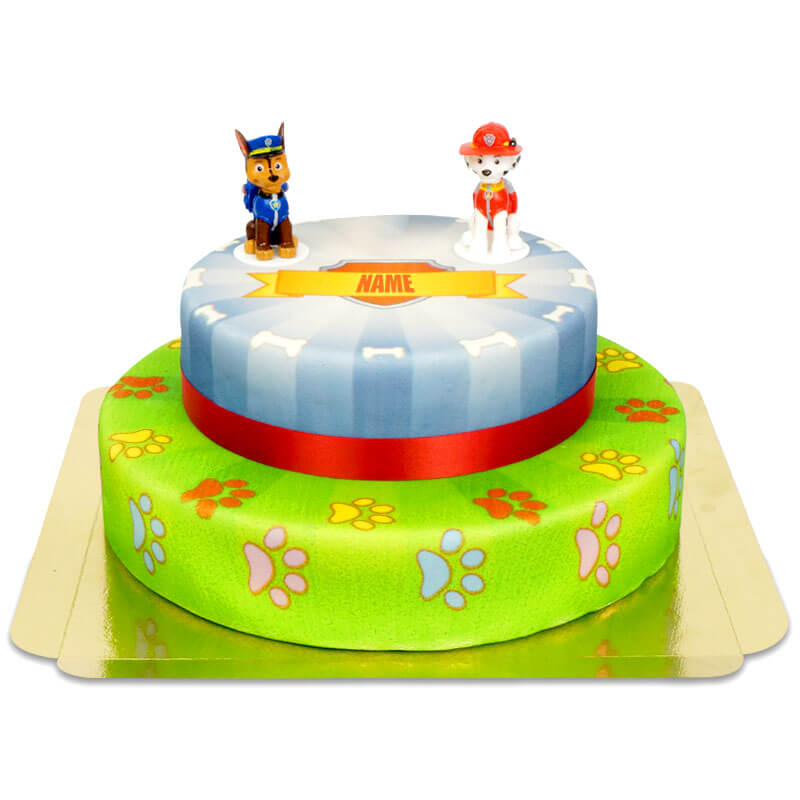 Chase and Marshall from PAW Patrol® on a two-tier dog hero cake
