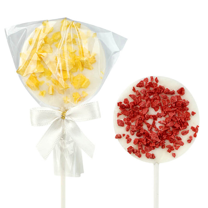 White lollipops with strawberry and orange crisp (10 pieces)