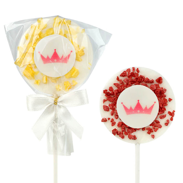 White lollipops with strawberry and orange crisp with logo (10 pieces)