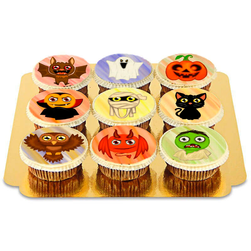 Cupcakes with Halloween creatures, 9 pieces