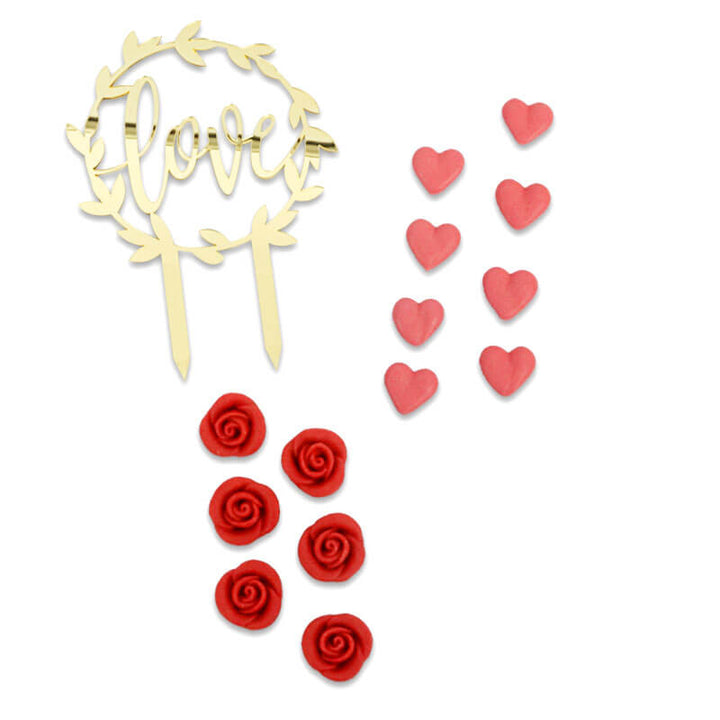 Valentine’s Day Decoration Set, red (gold cake topper)
