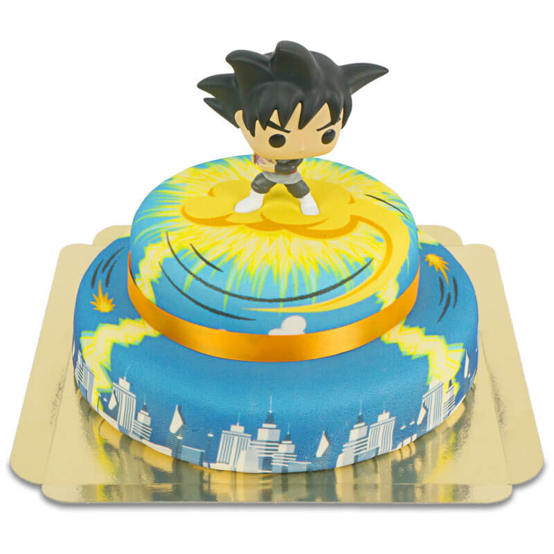 Goku® Black on a 2-tier Nimbus over the city cake