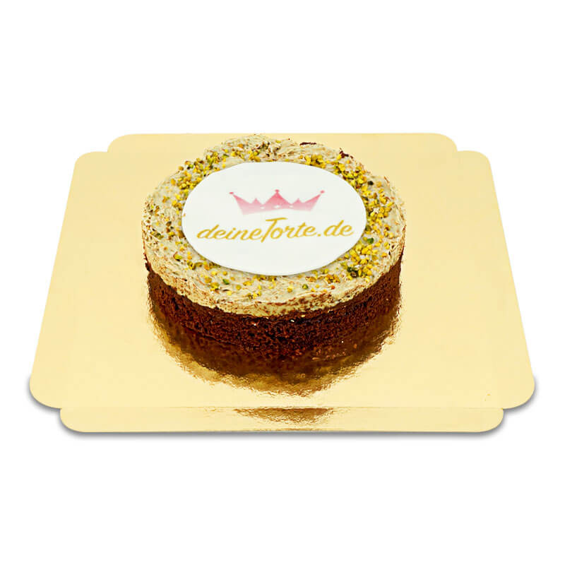 Dubai-style chocolate cake with logo