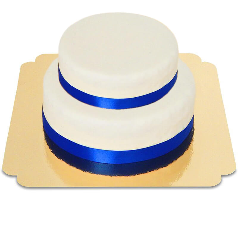 Two-tier white cake with cake ribbon