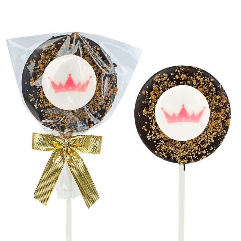Lollipops with dark chocolate & cookie crumble with logo (10 pieces)