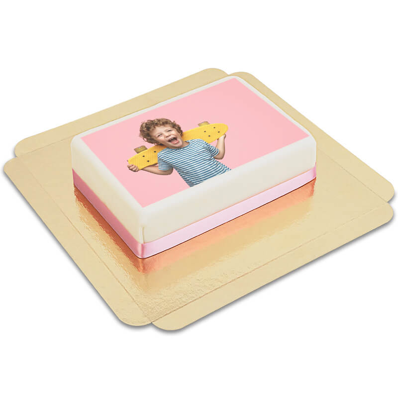 Square photo cake with cake ribbon