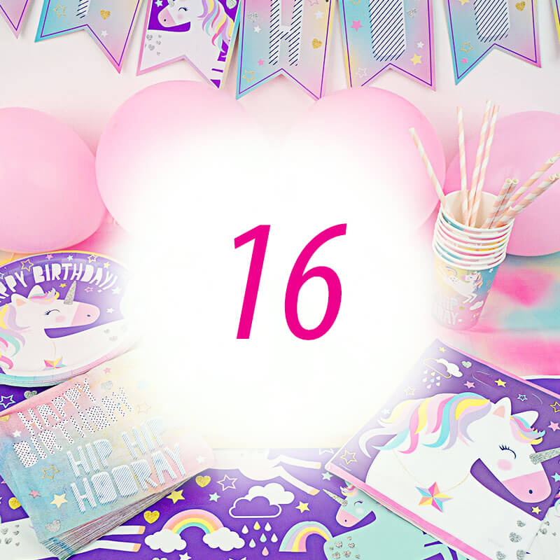 Unicorn party set for 16 people – without cake