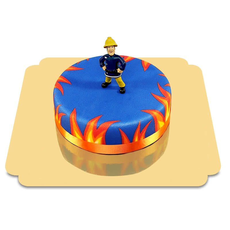 Fireman Sam® on a blue cake