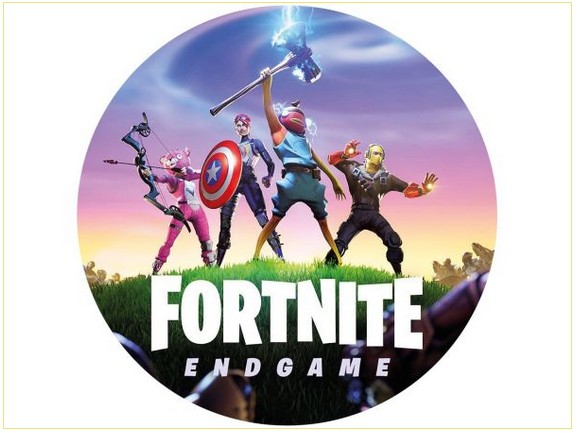 Fortnite® cake topper on Galaxy cake