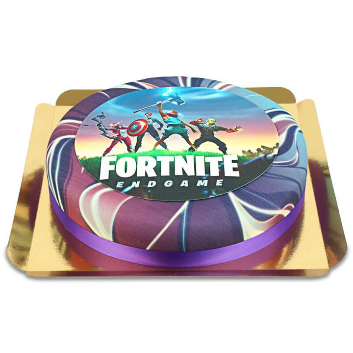 Fortnite® cake topper on Galaxy cake