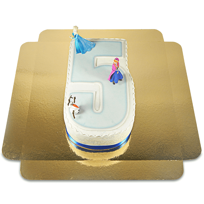 Frozen® characters Anna & Olaf on number cake No. 5