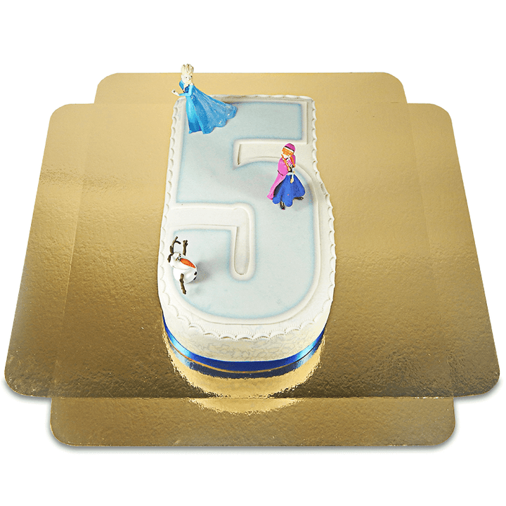 Frozen® characters Anna & Olaf on number cake No. 5