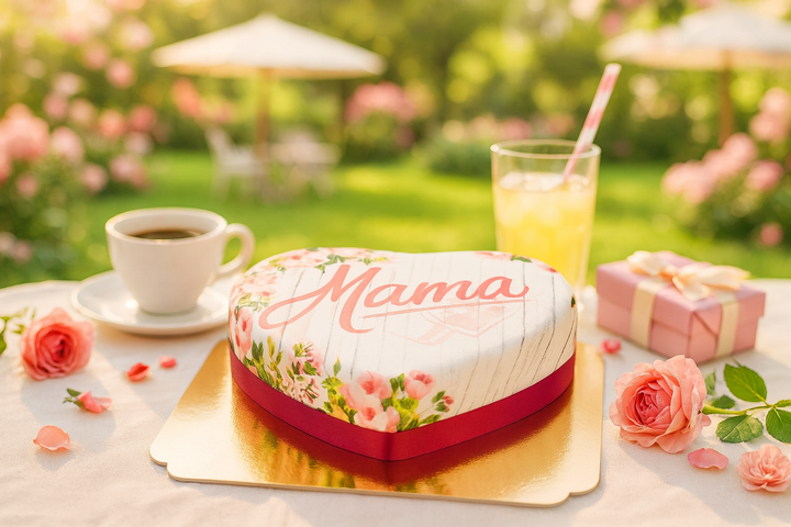 Heart-shaped garden cake for Mother’s Day